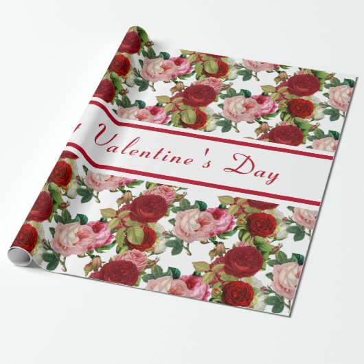 Valentijnsdag Roze en rode roze Floral Cadeaupapier (Uitgerold)