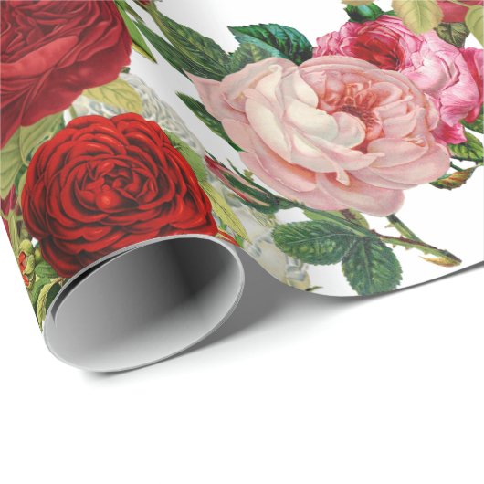 Valentijnsdag Roze en rode roze Floral Cadeaupapier (Rol Hoek)