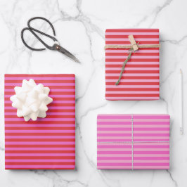 Valentijnsdag Roze en Rode Strepen Patroon Inpakpapier Vel