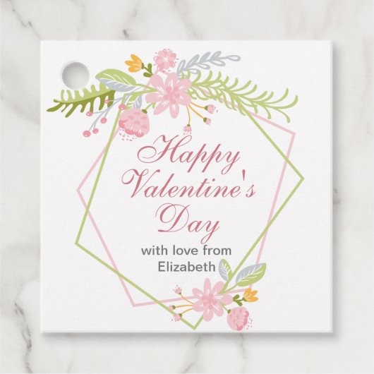 Valentijnsdag Roze Floral Aangepaste Partij Bedankjes Labels (Voorkant)