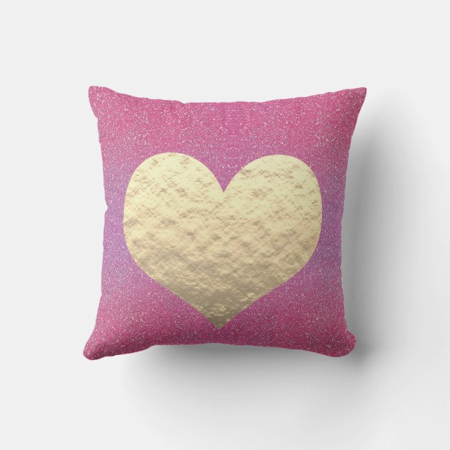 Valentijnsdag Roze Glitter Golden Heart Cute Gif Buitenkussen (Achterkant)