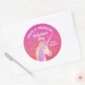 Valentijnsdag Roze Glitter Unicorn Persoonlijk Ronde Sticker (Envelop)