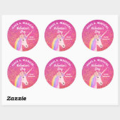 Valentijnsdag Roze Glitter Unicorn Persoonlijk Ronde Sticker (Vel)