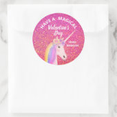 Valentijnsdag Roze Glitter Unicorn Persoonlijk Ronde Sticker (Tas)