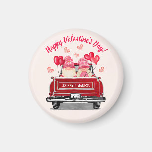 Valentijnsdag Roze Gnome  Red Truck Love Magneet