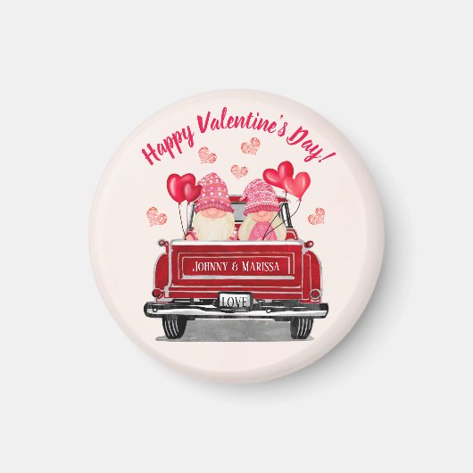 Valentijnsdag Roze Gnome Red Truck Love Magneet (Voorkant)