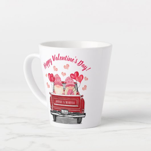 Valentijnsdag Roze Gnomen  Red Truck Love Latte Mok (Linkerhoek)