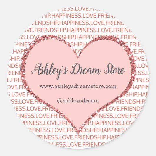 Valentijnsdag Roze Hart Aangepaste Bedrijfswebsite Ronde Sticker (Voorkant)