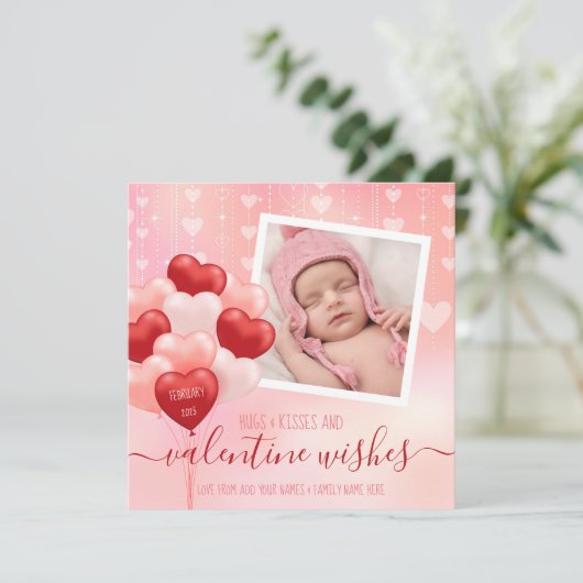 Valentijnsdag Roze Hart Ballon Instagram Kaart (Staand voorkant)