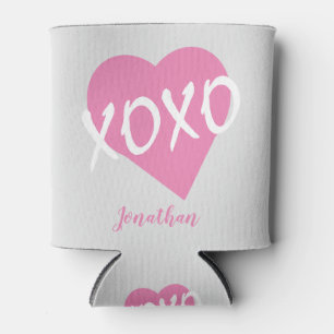Valentijnsdag Roze Hart Kisses Knuffels XOXO Grijs Blikjeskoeler