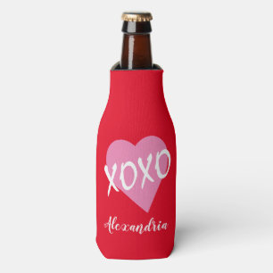 Valentijnsdag roze hart kussen knuffels xoxo rood flesjeskoeler