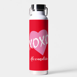 Valentijnsdag roze hart kussen knuffels xoxo rood waterfles