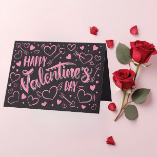 Valentijnsdag Roze Hart Zwarte Schoolbord Stijl Feestdagen Kaart