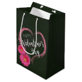 Valentijnsdag Roze hartbloemen Gemiddelde Gift Bag Medium Cadeauzakje (Voorkant Gekanteld)