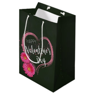 Valentijnsdag Roze hartbloemen Gemiddelde Gift Bag Medium Cadeauzakje