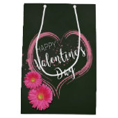 Valentijnsdag Roze hartbloemen Gemiddelde Gift Bag Medium Cadeauzakje (Achterkant)