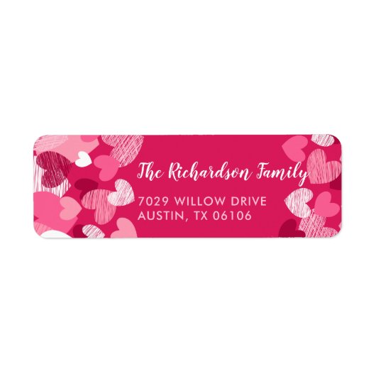 Valentijnsdag Roze harten Aangepast retouradres Etiket (Voorkant)