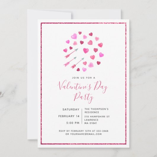 Valentijnsdag Roze Harten en Pijlen Uitnodiging (Voorkant)