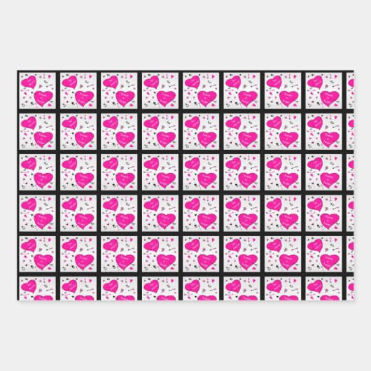 Valentijnsdag Roze harten Hugs n Kisses Inpakpapier Vel (Voorkant 3)