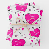 Valentijnsdag Roze harten Hugs n Kisses Inpakpapier Vel (In situ)