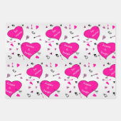 Valentijnsdag Roze harten Hugs n Kisses Inpakpapier Vel (Voorkant)