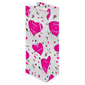 Valentijnsdag Roze harten Hugs n Kisses Wijn Cadeautas (Achterkant Gekanteld)