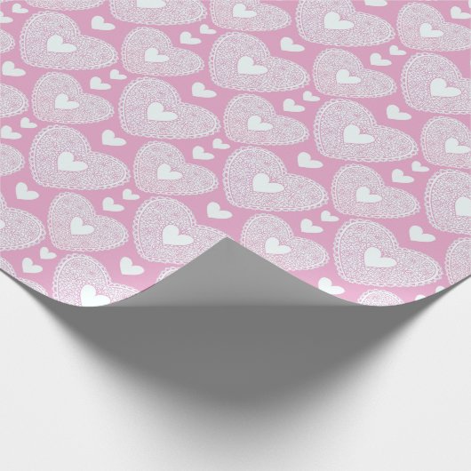Valentijnsdag Roze Kant Hartpatroon Cadeaupapier (Hoek)