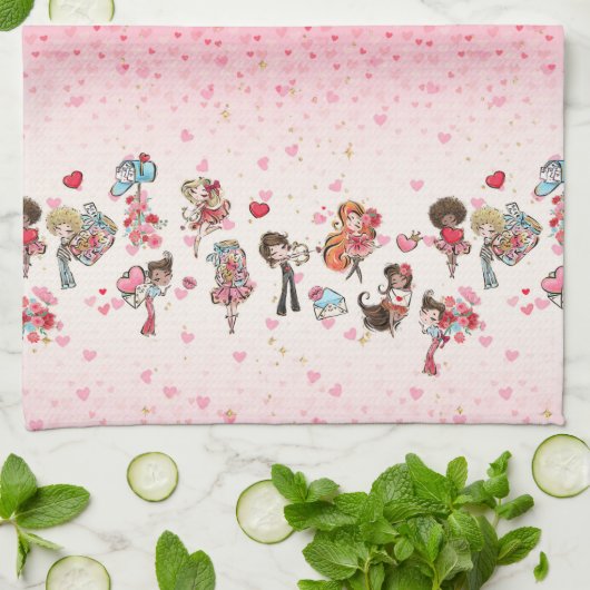 Valentijnsdag Roze keukenhanddoeken (Gevouwen)