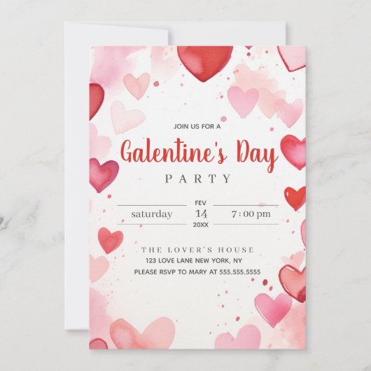 Valentijnsdag roze rode harten kaart (Voorkant)