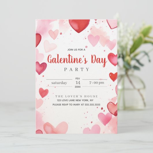 Valentijnsdag roze rode harten kaart (Staand voorkant)