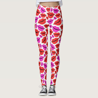 Valentijnsdag roze rode lips patroon leggings