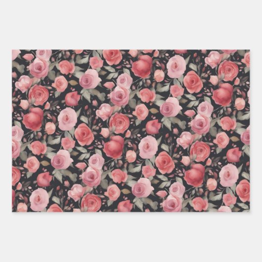 Valentijnsdag Roze & Rode Rozen Inpakpapier Vel (Voorkant)