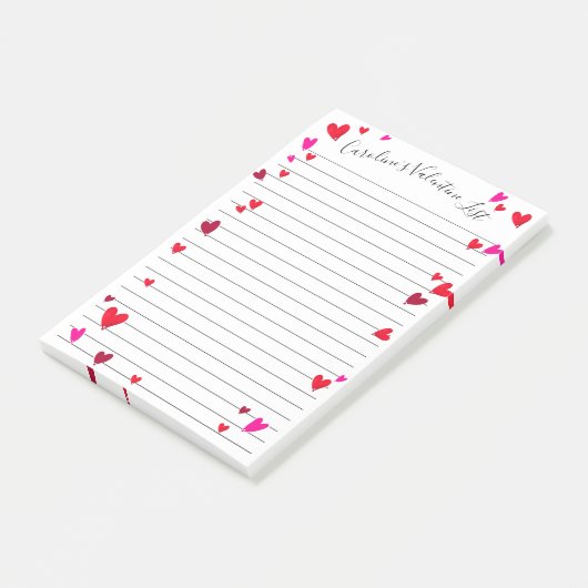 Valentijnsdag roze rood hart gepersonaliseerd post-it® notes (Schuin)