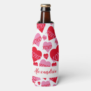 Valentijnsdag Roze Rood Hart XOXO Patroon Wit Flesjeskoeler