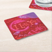 Valentijnsdag Roze Rood Ik hou van je typografie Kartonnen Onderzetters (Schuin)