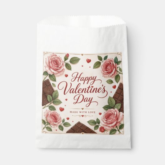 Valentijnsdag Roze Rozen Chocoladerepen Bedankzakje (Voorkant)