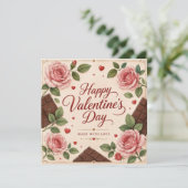 Valentijnsdag Roze Rozen Chocoladerepen Kaart (Staand voorkant)