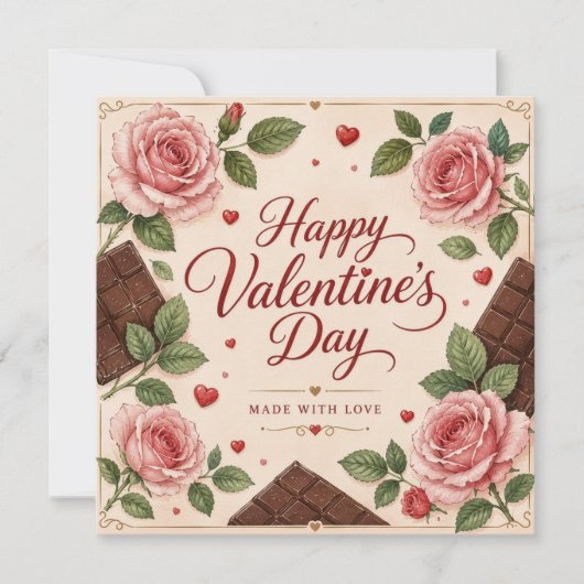 Valentijnsdag Roze Rozen Chocoladerepen Kaart (Voorkant)