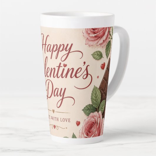 Valentijnsdag Roze Rozen Chocoladerepen Latte Mok (Rechterhoek)