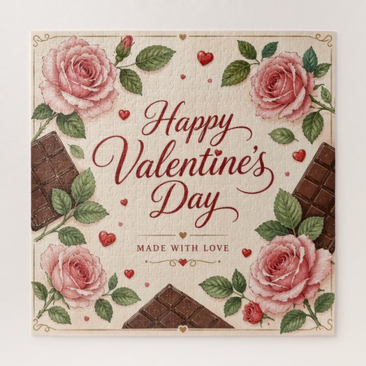 Valentijnsdag Roze Rozen Chocoladerepen Legpuzzel (Verticaal)