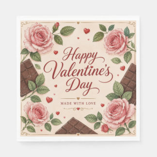 Valentijnsdag Roze Rozen Chocoladerepen Servet