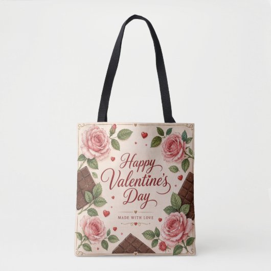 Valentijnsdag Roze Rozen Chocoladerepen Tote Bag (Voorkant)