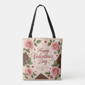 Valentijnsdag Roze Rozen Chocoladerepen Tote Bag (Achterkant)
