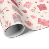 Valentijnsdag Roze Rozen en Oude Brieven Cadeaupapier (Rol Hoek)