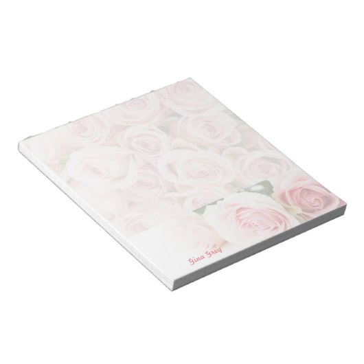 Valentijnsdag  roze rozen notitieblok (Schuin)