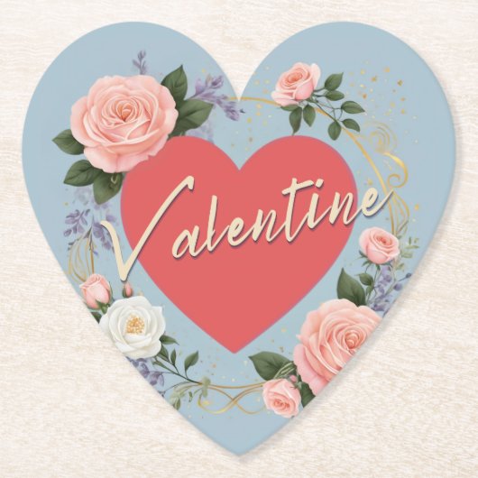 Valentijnsdag Roze Rozen Romantische Liefde Hart Kartonnen Onderzetters (Voorkant)