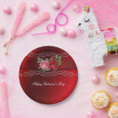 Valentijnsdag Roze Rozen Wit Hart Papieren Bordje (Feest)