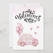 Valentijnsdag Roze Schattigee Auto Feestdagenkaart (Voorkant)