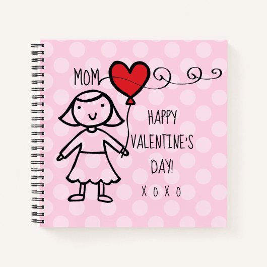 Valentijnsdag Roze Stippen Rood Hart Mom Cartoon Notitieboek (Voorkant)