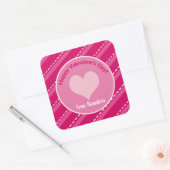 Valentijnsdag - Roze streepjesstreepjespatroon Vierkante Sticker (Envelop)